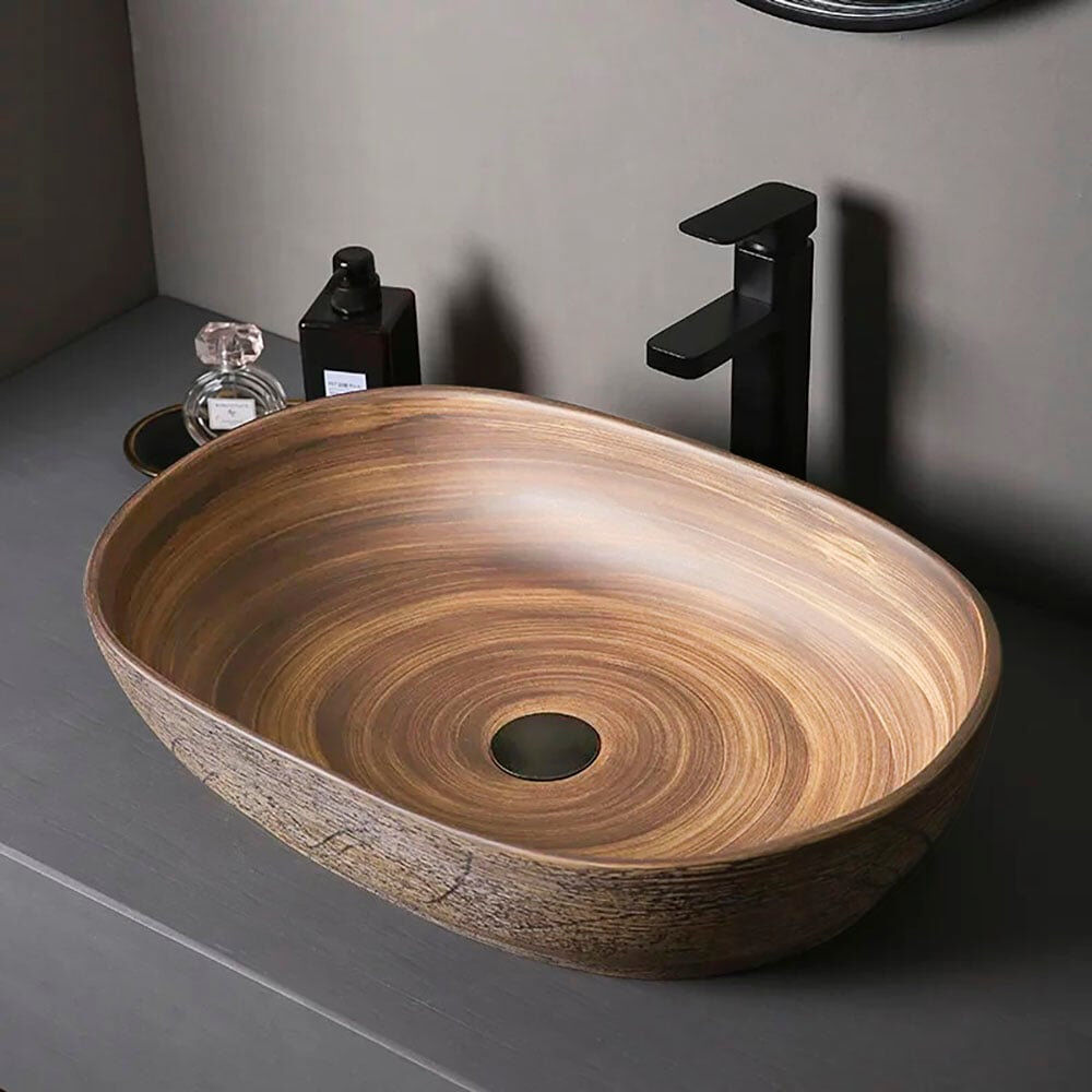 Homary bathroom Vessel Sink, 23" Oval Bowl Sink Retro Ceramic Washbasin Above Counter for Bathrooms Antique Copper 415mm W