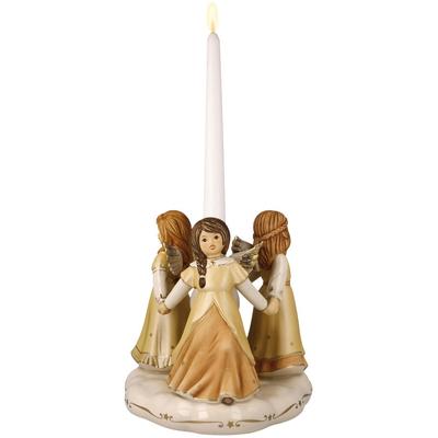 Kerzenhalter GOEBEL "Engelfigur Himmlischer Reigen, Ø ca. 19 cm, Stabkerzenhalter", bunt (champagnerfarben, bunt), H:17,5cm Ø:19cm, Steingut, Kerzenhalter, Kerzenhalter, Sammlerfigur, Weihnachtsfigur aus Steingut, Erstausgabe 2023