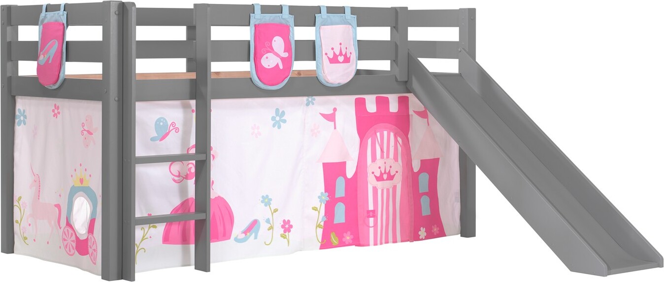 Spielbett mit Rutsche und Textilset Pino Kiefer Grau