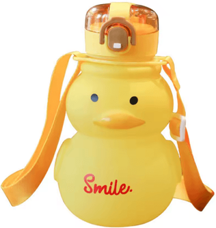 Inspire Picks 650ml Cute Duck Water Bottle Kawaii Straw Drinking Cup For Girls And Kids yellow