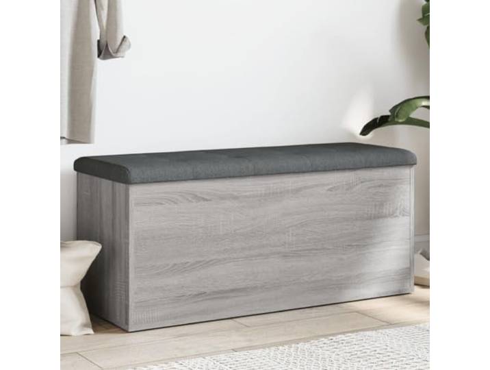 VIHHQGC Sitzbank mit Stauraum Grau Sonoma 102x42x45 cm Holzwerkstoff Stauraum unter Sitzfläche, gepolstertes Sitzkissen, stabile Scharniere, belastbar bis 110 kg, vielseitig einsetzbar