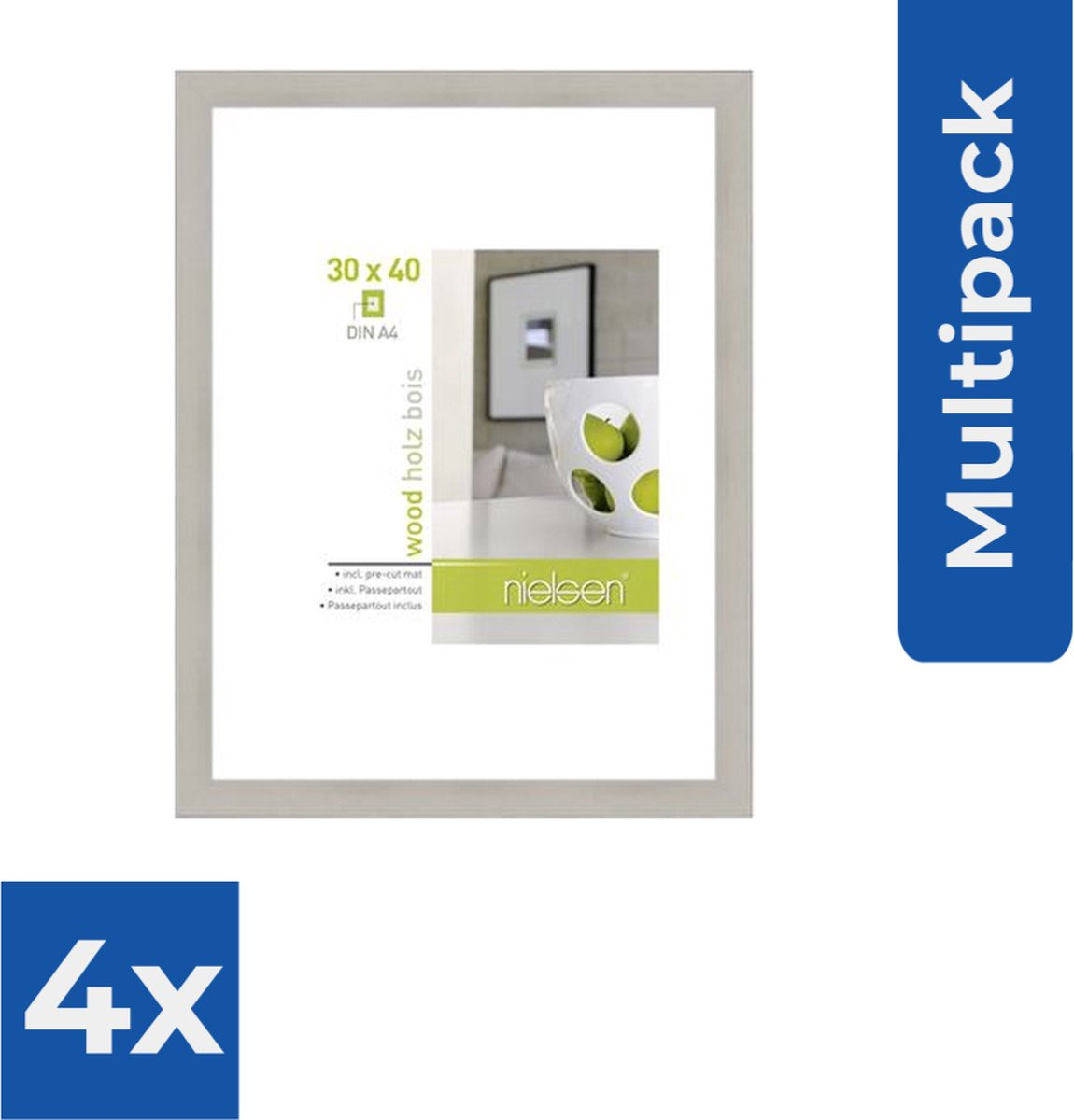 Nielsen Apollo Fotolijst Zilver Hout 30 x 40 cm - Voordeelverpakking 4 stuks