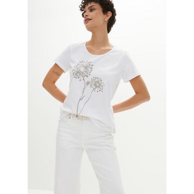T-Shirt BONPRIX "T-Shirt", Damen, Gr. 40/42 (M), weiß (weiß, mattsilber bedruckt), Obermaterial: 100% Baumwolle, loose fit, Shirts T-Shirt, lockere Passform, Kurzarm-Design, weiter Rundhalsausschnitt