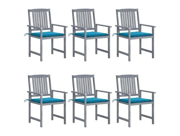 KUTYWEXFM 6er Set Gartenstühle mit Kissen Akazienholz Grau Robuste Holzstühle für Terrasse und Veranda inklusive blauer Sitzauflagen für bequeme Entspannung im Freien.