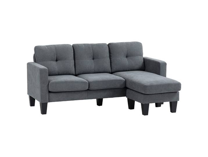 Homcom Ecksofa Couch mit Umkehrbar Chaiselongue Sofa L Form mit Leinenoptik Dunkelgrau, Kunststoff, 186x130 cm, Wohnzimmer, Sofas & Couches, Wohnlandschaften, Ecksofas