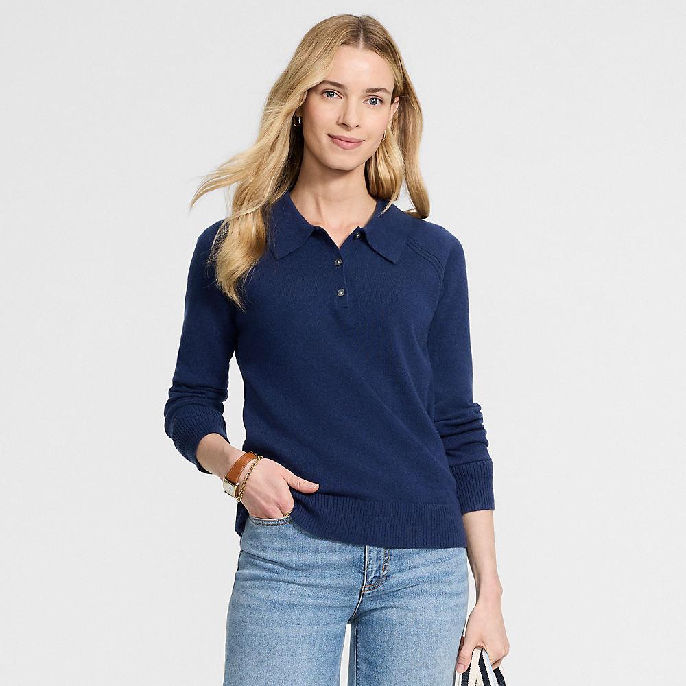 Kaschmir-Polopullover, Damen, size: regular, Blau, Kaschmir, by Lands' End