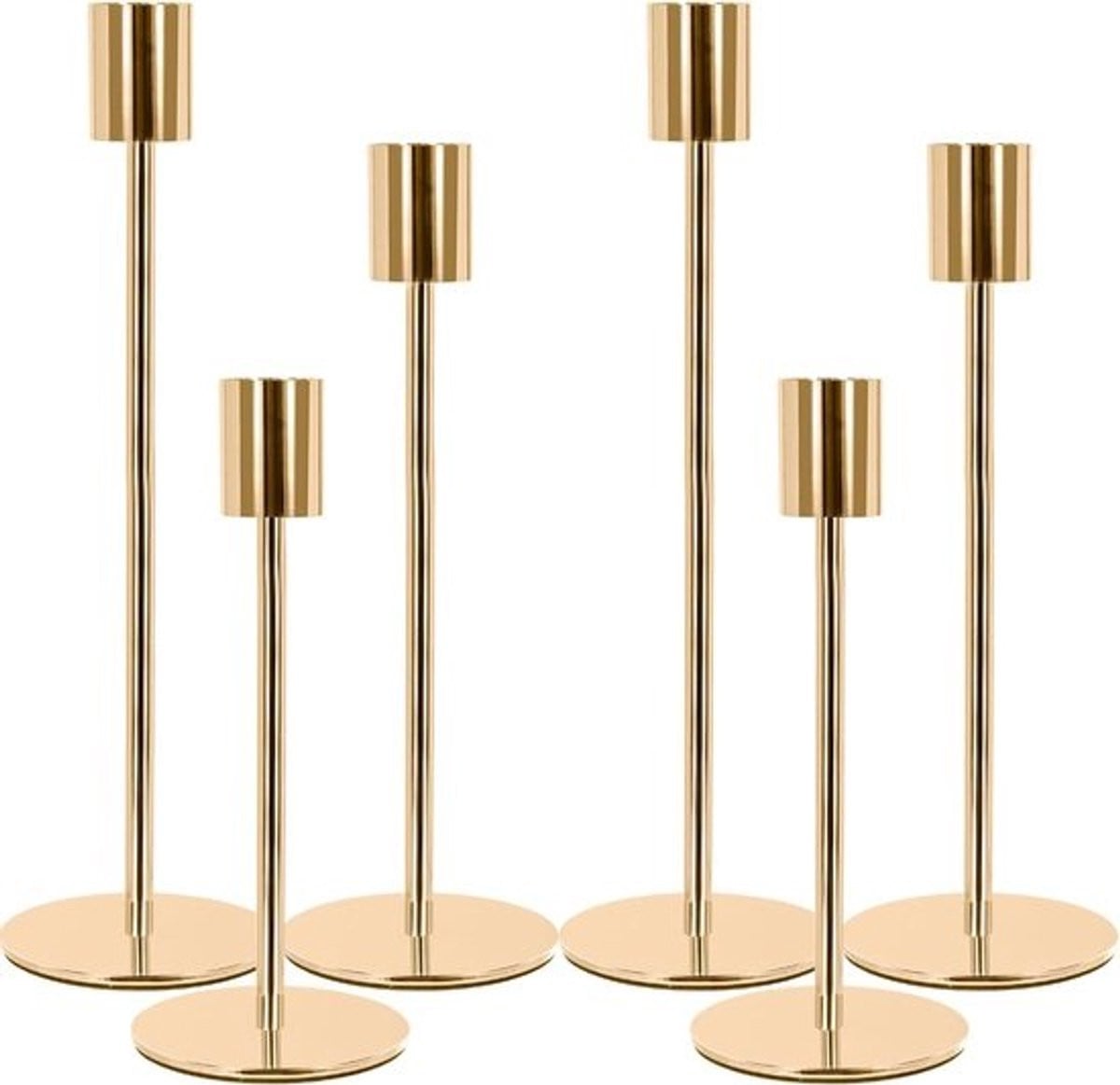 Set van 6 gouden metalen hoge kandelabers voor bruiloft en woonkamer decoratie
