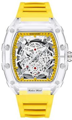 ModernMart Barrel Shaped Transparent Quartz Watch For Men Waterproof Sport Luxury Wristwatch yellow