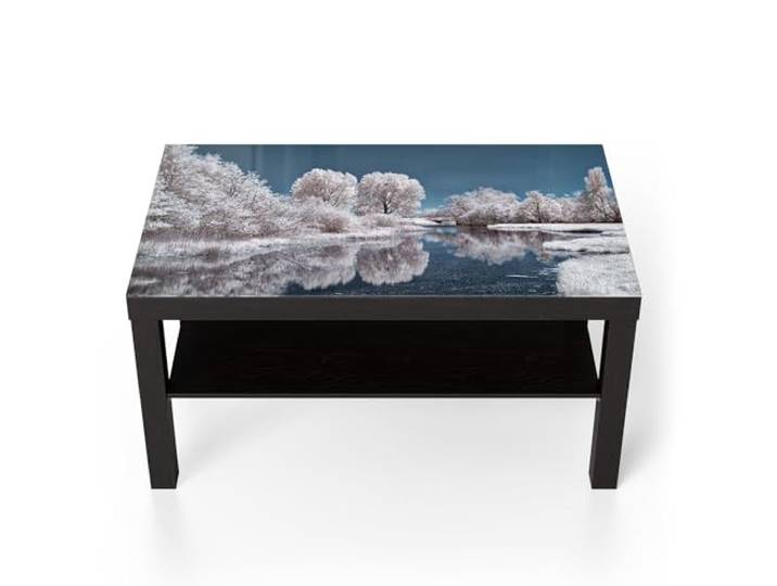 DEQORI Glastisch schwarz groß 90x50 cm Motiv Stille Wasser ausgefallener Beistelltisch aus Glas Hochglanz Couchtisch fürs Wohnzimmer moderner Couch Tisch mit Design