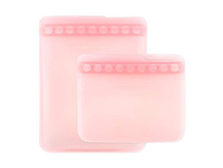 Bumkins Siliconen herbruikbare sandwich- en snackzakken, opslag, voedselbereiding, lunchtas, wasbare ritszak, magnetron, vriezer en vaatwasmachinebestendig, reizen, lekbestendig - Roze
