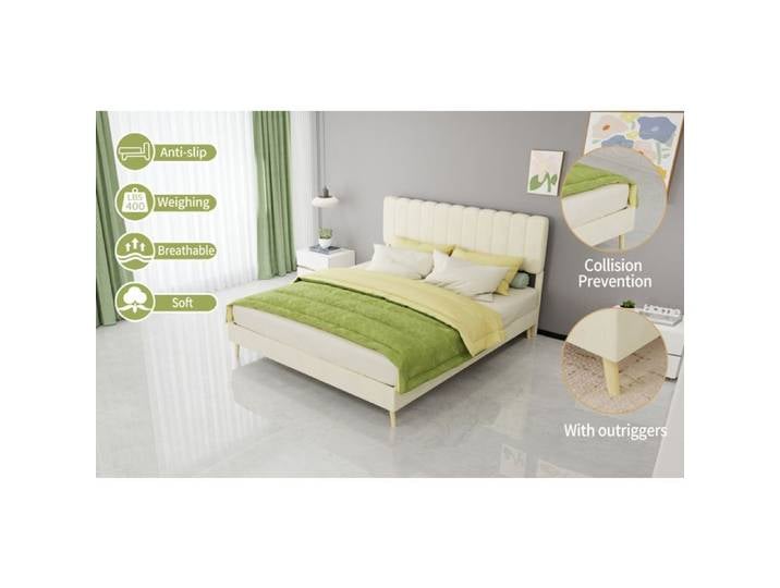 Lit rembourré beige 160 x 200 cm avec matelas inclus tête de lit souple style moderne