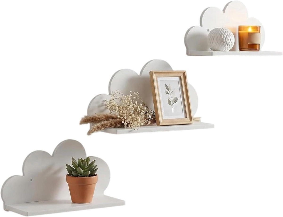 Wolken Wandplanken - Set van 3 Zwevende Opbergplanken - Wit