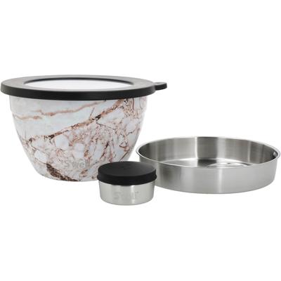 Salatschüssel S'WELL "S'well Calacatta Gold Salad Bowl Kit, 1.9L", gold (calacatta gold), B:21cm H:12cm T:19cm, Edelstahl, Schüsseln, Salatschüssel, Therma-S'well-Technologie mit vakuumisolierten Außenschale