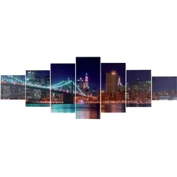 Leinwandbild H375 XL, Wandbild Keilrahmenbild Kunstdruck, 7-teilig 245x87cm ~ New York