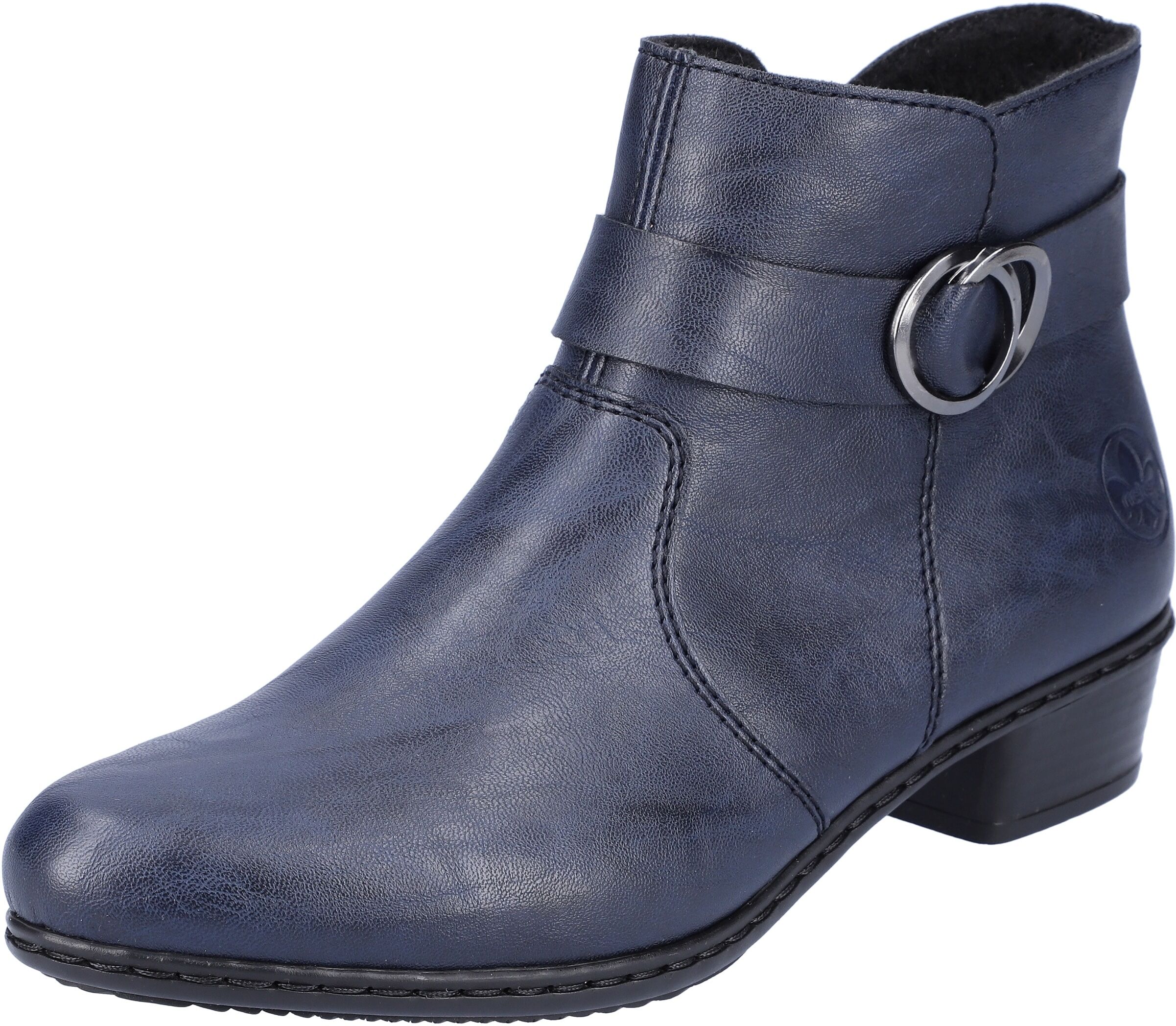 Stiefelette RIEKER, Damen, Gr. 38, Textil, blau, Lederimitat, Schuhe Stiefelette, mit hübscher Zierschnalle, schmale Form blau 38, Textil