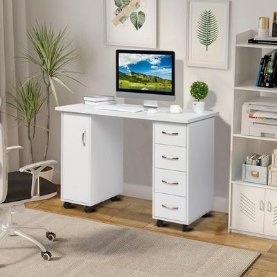 karlinc Double Edged Manicure Nail Table Computer Desk with 4 Drawers