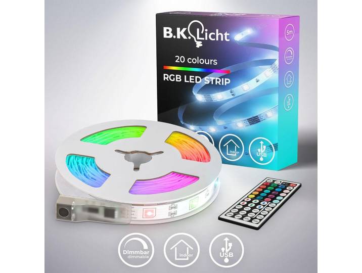 LED Streifen 5 m - dimmbar, Fernbedienung, USB, Farbwechsel, RGB