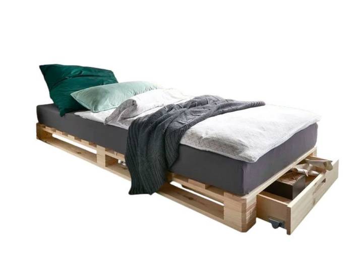 Main Möbel Massivholzbett Bett mit Schubkasten 90x200cm 'Finja' Kiefer massiv unbehandelt