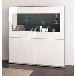 Modena-living von Munari Highboard in Eiche anthrazit/ Glas weiß