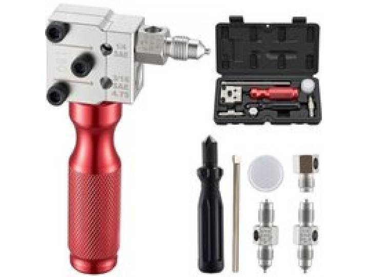 VEVOR 6 tlg. Bremsleitung Bördelgerät Set, 45° Bördelwerkzeug für Einfach- & Doppelbördelung, Rohraufweiter mit 2 Formmatrizen für 4,75mm & 6,35mm Außendurchmesser, Bremsleitung Reparatursatz für KFZ