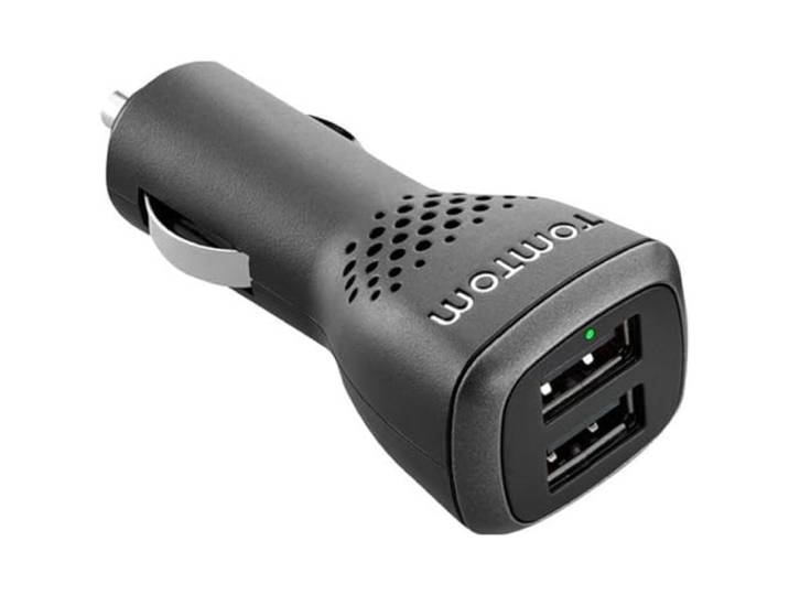 TomTom hogesnelheid dubbele autolader 12V/ 24V voor alle TomTom navigatiesystemen en andere apparaten die worden opgeladen via USB zoals smartphones of tablets