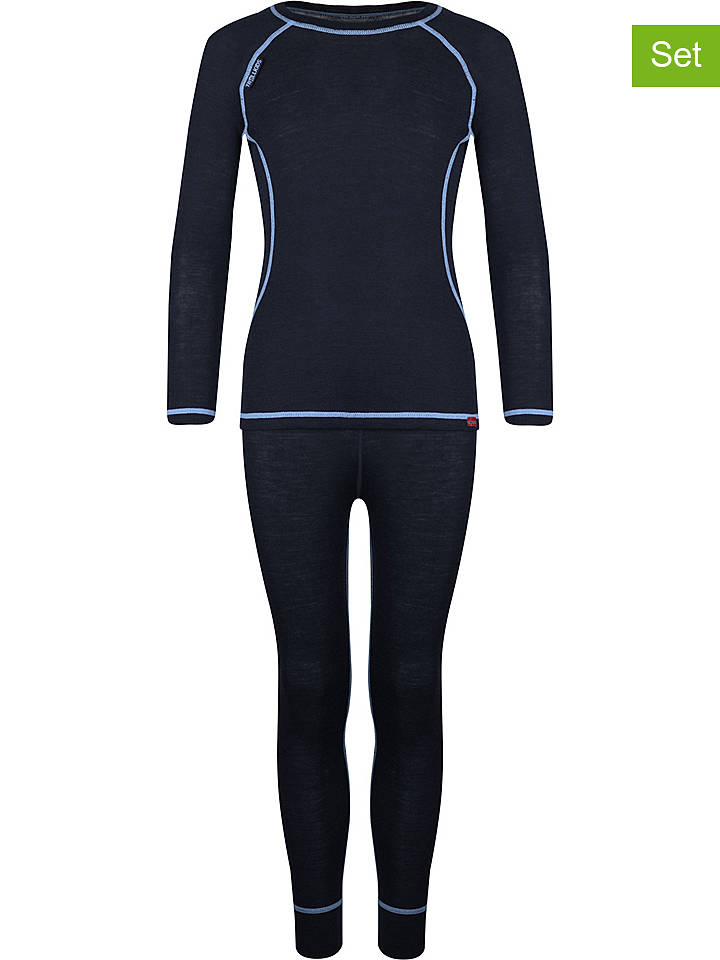 Trollkids 2tlg. Funktionswäsche-Set "Kids Merino Baselayer" in Anthrazit/ Blau - 176