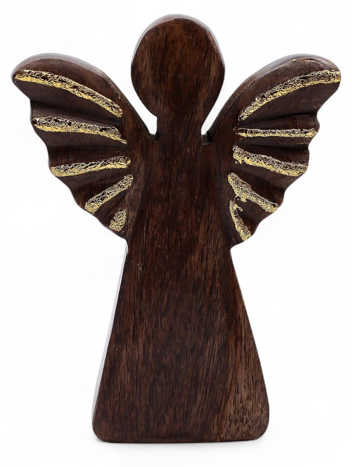 Ancient Wisdom houten engel van mangohout goudkleurig decoratie 16 cm