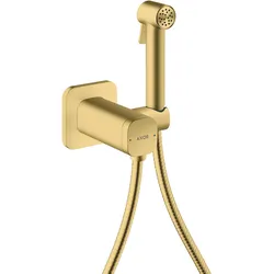 hansgrohe AXOR Bidette Showers Bidette Handbrause 1-jet EcoSmart, softsquare, füt Mischwasser, mit Brausehalter und Brauseschlauch 1,25m, 29243950, Farbe: Brushed Brass
