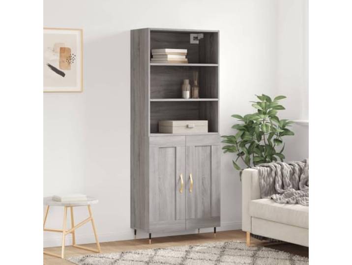 RJPLMFV Anrichte, hoch, Grau, 180 cm, Holz, Technik Wohnzimmermöbel, Regal, Metallbeine, Aufbewahrung für Türen, Wandbefestigung inklusive