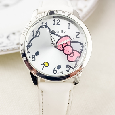 Youfap Market Hello Kitty Bow Digital Quartz Watch, Cartoon Belt Watch With Diamond, Kawaii Birthday Toy Gift white
