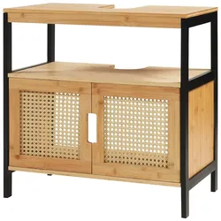 Helloshop26 - Unterschrank fürs Badezimmer Design-Bambus 60 x 60 x 35 cm natürliche schwarze Rattanoptik