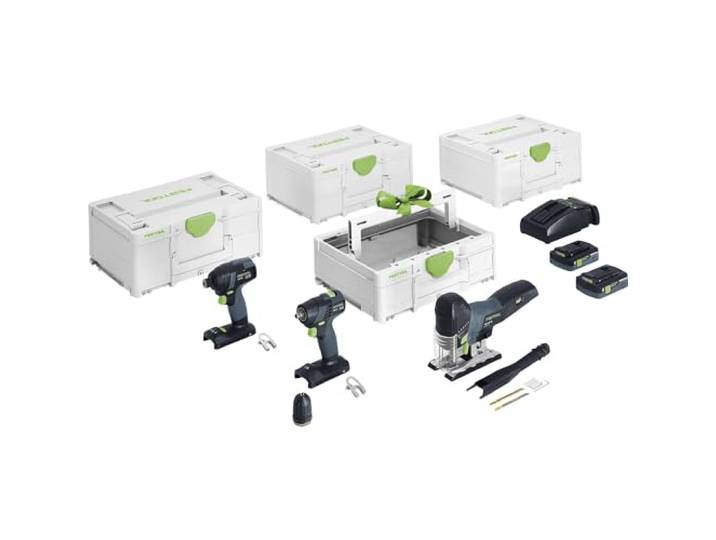 Festool Kit Combo sans Fil 18 V - TID 18\, TXS 18\, PSC 420 Kit 3 outils professionnels 18 V avec accessoires système - visseuse à chocs\, perceuse-visseuse\, scie sauteuse