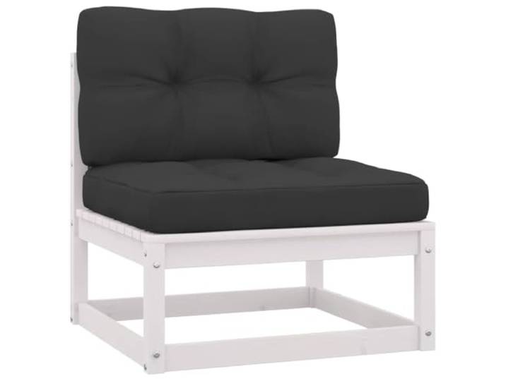 Coespram Garten Sofa Mittelteil Weiß Modular mit Anthrazit Kissen Holz Modulares Sitzelement aus massivem Kiefernholz für Garten, Terrasse und Balkon. Inklusive Sitz- und Rückenkissen.