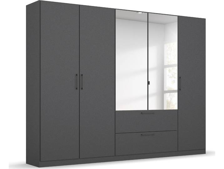 Drehtürenschrank, Holzwerkstoff, Grau Metallic, 226×197×54 cm, Mit Spiegeltüren & Schubladen, Modern, INOSIGN BY RAUCH
