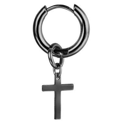 Single-Creole FIRETTI "Schmuck Geschenk Ohrschmuck einzeln Kreuz", schwarz, Ohrringe, Damen, 15mm, Edelstahl, Einhänger abnehmbar