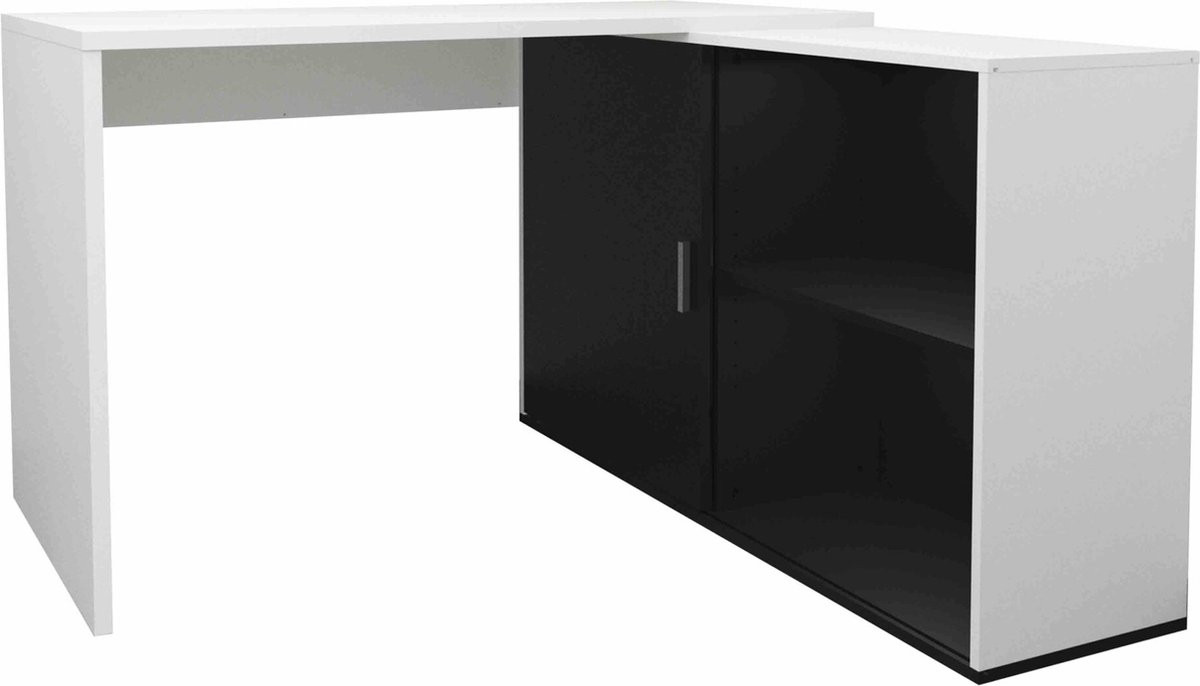 Hoekbureau Rafael Wit Zwart met opbergruimte B/D/H: 118 x 124,5 x 75 cm