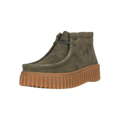 Schnürschuh CLARKS "Torhill Moss Dark Green Nub", Damen, Gr. 36, Kunstfaser, braun (dunkelgrün), Schuhe Schnürschuh, mit charakteristischer, gerippter Sohle