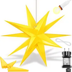 KESSER® Leuchtstern 3D, LED Weihnachtsstern mit Timer für innen und außen, Adventsstern Beleuchtet hängend Stern + Warmweiß Licht