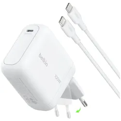 Belkin BoostCharge 100W USB-C GAN Ladegerät mit einklappbarem Stecker, inkl. 1,5m USB-C / USB-C Kabel, weiß