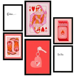 POSTER Set Mit 6 Moderne KunstIn Rosa A3 & A4 Schwarzer Rahmen