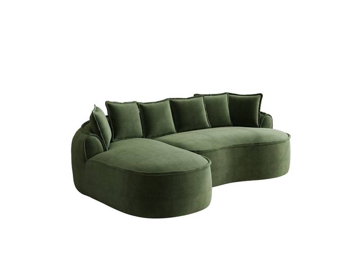 Wishdor Eckschlafsofa Chenille Grün mit Kissen, L-Form, 252x164 cm, Wohnzimmer, Sofas & Couches, Wohnlandschaften, Ecksofas