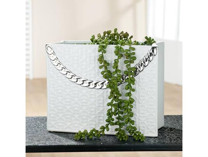 GILDE Vase Déco Blanc - Vase Déco Sac HX Céramique\, Blanc - Décoration Cadeau d'anniversaire - Hauteur 20 cm