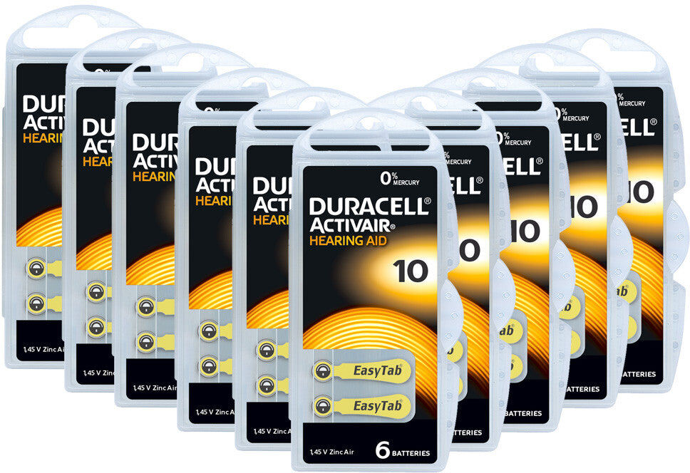 Duracell Activair Size 10   Yellow   Easytab Hearing Aid Batteries   60 pack