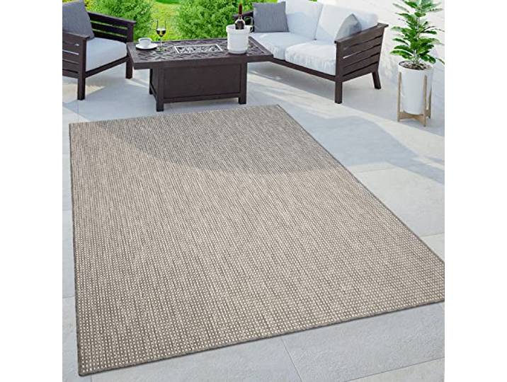 Paco Home Outdoor Teppich, Wetterfest Pflegeleicht Küchenteppich Ideal für Terrasse Balkon Garten, Flachgewebe Sisaloptik Modern Einfarbig meliert, 120x160 cm Rechteckig, Grau