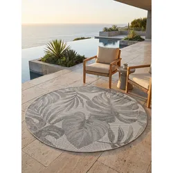 Teppich Outdoor VENTOUX in Grau, mit Tropen-Motiv, Ø 120 cm