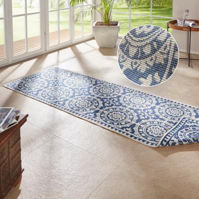 Läufer HANSE HOME "Jardin" Gr. 32, beige (creme, blau), B:80cm H:5mm L:350cm, Polypropylen (PP), Teppiche, Läufer, Wendeteppich, In-& Outdoor, Vintage, Balkon, Garten, Wohnzimmer, Flur