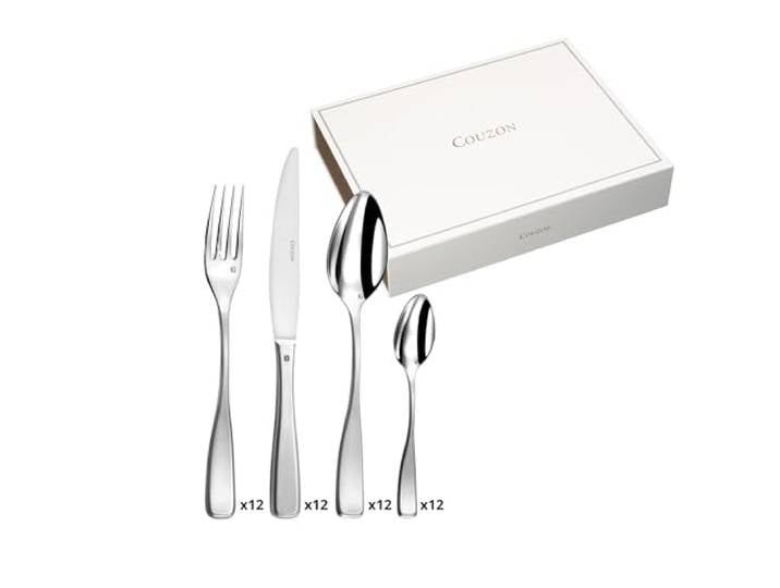 COUZON - Ménagère 48 couverts de table pour 12 personnes en coffre bois - Millenium - Acier inoxydable 18/10\, Finition Satinée\, Epaisseur 3.5 mm - Inox