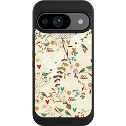 Nivocase Hülle für Google Pixel 9 Handyhülle NIVOcore Case Schwarz Blumen Retro Vogel (Google Pixel 9), Smartphone Hülle, Schwarz