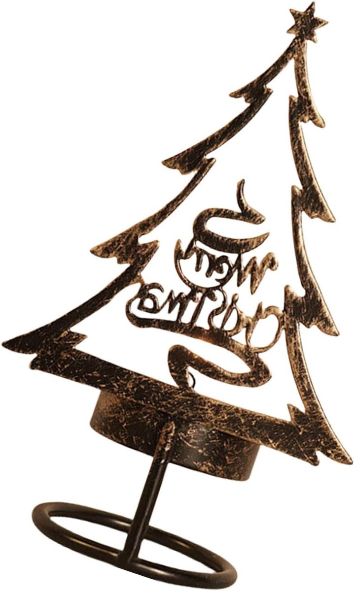Kerst Kandelaar Zwart - Antiek IJzer Ambacht - Sfeerverlichting Houder - 14 x 8,5 cm