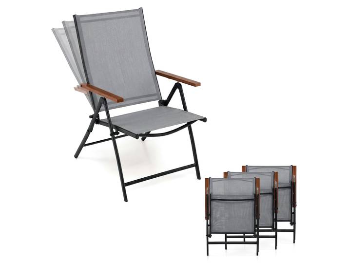 Tuinstoelen 4-set Weerbestendige Klapstoel met 5-voudig Verstelbare Rugleuning Grijs